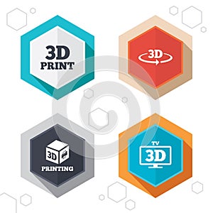 3d technology icons. Printer, rotation arrow