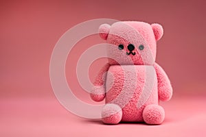 3d teddy bear toy on pink background, copy space