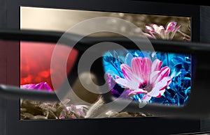 3D television. Glasses 3d in front of TV.