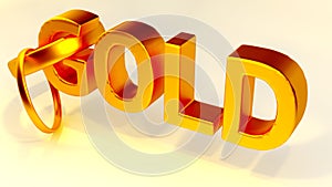 3d. Text `gold` and two gold rings on a white background