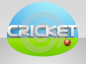 3D text with red ball for cricket sports.