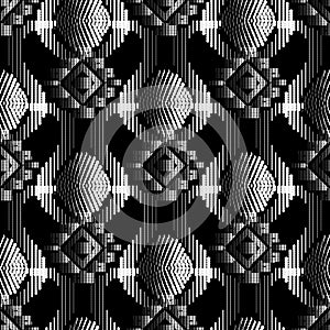 3d textured halftone tribal vector seamless pattern. Black and white ethnic background with surface dotted ornament