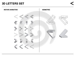 3d Less-than sign Alphabet Letters Set Animate Isometric Wireframe Vector