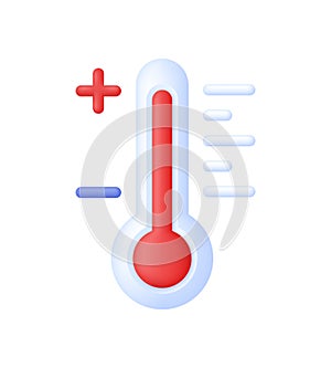 3D Thermometer icon. Meteorological thermometers measure heat and cold. Forecast, climate and meteorology.