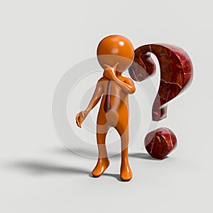 3d thinking man with a big red question mark