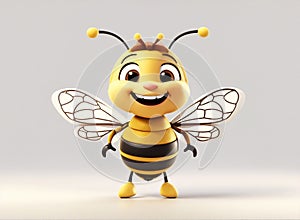 A 3d three-dimensional illustration of a cute baby bee on white background portrayed as a lovable cartoon character