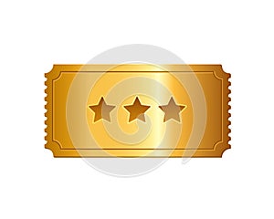 3d ticket. Vector golden 3d ticket isolated on white background.