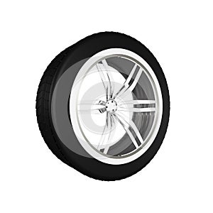 3d tire and alloy wheel on white background