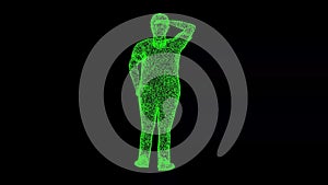 3D Tired fat woman on black bg. Resting after running, being tired. Sport and obesity concept. Fat woman dieting