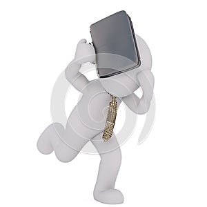 3d toon businessman running with briefcase