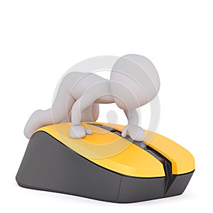 3d toon leaning on yellow and black object