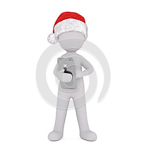 3d toon in Santa hat with mobile phone