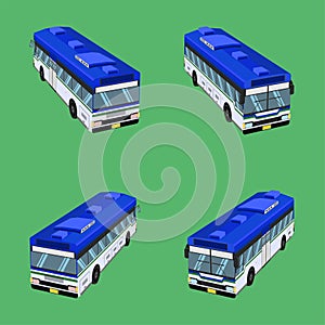 3d top view thai bus blue white green transport car vehicle driver fare passenger autobus omnibus coach rail bench chair stool