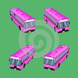 3d top view thai pink bus transport car vehicle driver fare passenger autobus omnibus coach rail bench chair stool armchair seat