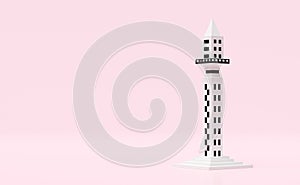 3d tower building icon isolated on pink background. 3d render illustration