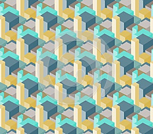 3D Towers Buildings City Abstract Vector Seamless Pattern.