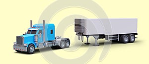 3D tractor unit truck with blue cab, refrigerator semitrailer