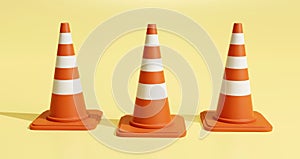 3D traffic cones for caution and under construction concept on pastel background, 3D illustration