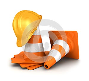 3d traffic cones and a safety helmet