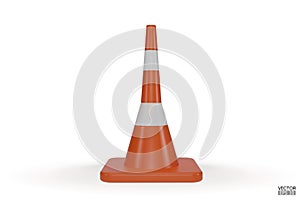 3d traffic cones with white and orange stripes isolated on white background. Construction cone icon. Single orange traffic warning