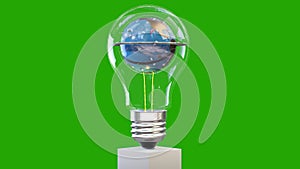 3D traffic Earth revolving inside of a classic lightbulb, loop, Green Screen Chromakey