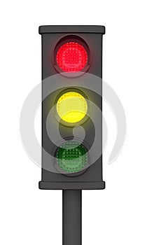 3D traffic lights black - red and yellow active