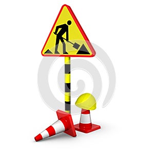 3d traffic sign with cones