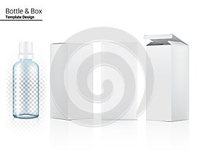 3D Transparent Water Bottle Mock up Realistic for Drink and Box for Product on White Background Illustration. Health Care and