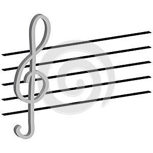 3d treble clefand warp on white background. Music.