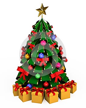 3d tree with toys on white background