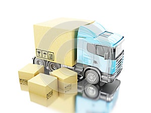 3d Truck with carboard boxes