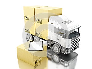 3d Truck with carboard boxes and checklist