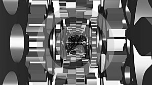 3D tunnel with rotating gears.