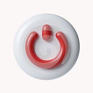 3d Turn off and on button. Round red power button. icon isolated on white background. 3d rendering illustration