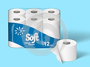 3D Twelve Rolls Toilet Paper Package Mockup