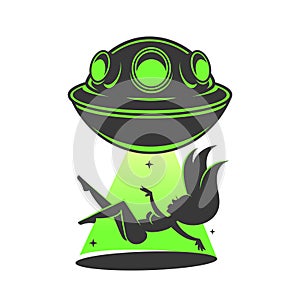 3d UFO, vector alien space ships with green light beam, smoke and sparkles. Saucers with bright illumination and