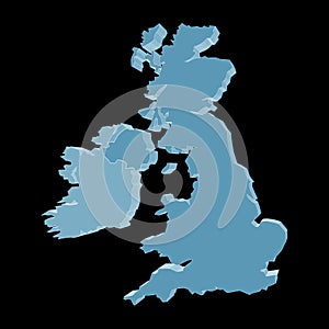 3d UK and Ireland map on black