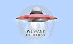 3d unidentified flying object hovers in the sky. Vector illustration