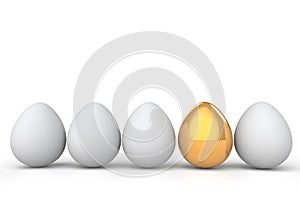 3d unique golden egg among white ones