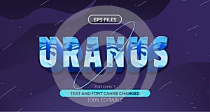 3d uranus with ring solar system astrology editable text effect. eps vector file. planet space cosmic