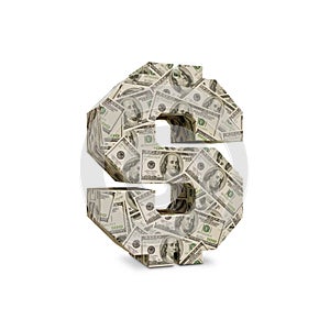 3D US dollar Sign wrapped-around with 100 USD dollar banknote