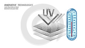 3D UV protection membrane properties. Textile fabric sport sun screen label. Clothing digital design ultraviolet rays