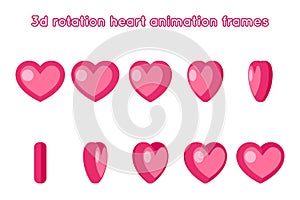 3d valentine day love red heart rotation animation frames isolated icons set flat decor design vector illustration