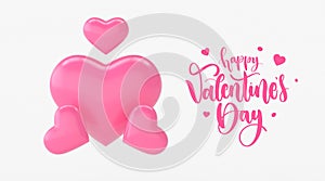 3d Valentine`s Day postcard with heart elements on white background. Romantic