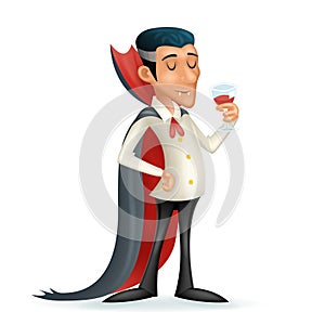 3d vampire gentleman costume halloween party savor drink glass blood icon retro vintage cartoon design vector