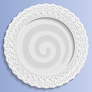 3D Vector bas-relief frame, vignette with ornaments, decorative plate, festive pattern