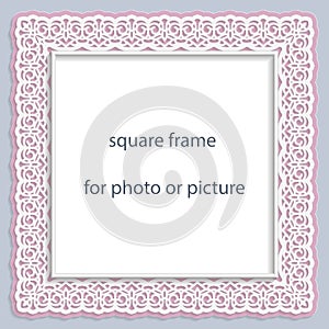 3D Vector bas-relief square frame for photo or picture, vintage vignette