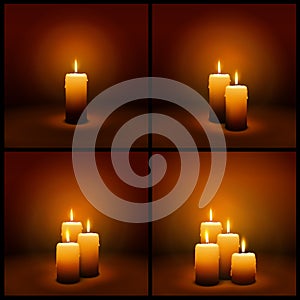 3D Vector Christmas and Advent Candles with Candlelight - Greeting Card Templates