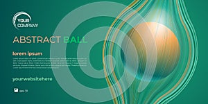3D vector coloful ball in line cage. Green and orange outline around sphere. Abstract web banner, background