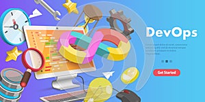 3D Vector Conceptual Illustration of DevOps, Development and Operations.